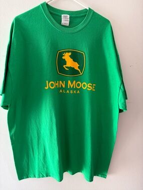 Vintage Souvenir “John Moose”Alaska, Bright Green Graphic Tee XXL New